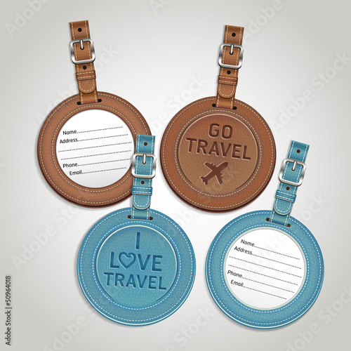 Vector: Leather luggage tags labels. Vector illustration Leather luggage tags labels. Vector illustration