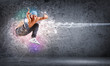 young man dancing hip hop with color lines