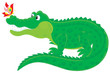 Big green alligator with a small colorful butterfly