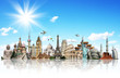 Travel the world monuments concept