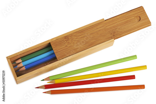 Photo: Opened wooden pencil boxes isolated ( clipping path ) Opened wooden pencil boxes isolated ( clipping path )
