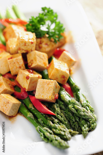 Photo: Food: Cooked Asparagus and marinated Tofu Food: Cooked Asparagus and marinated Tofu