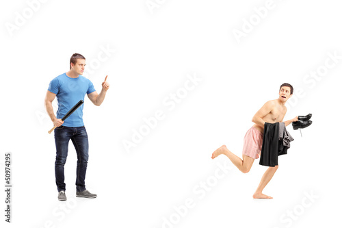 Photo: Full length portrait of a violent man holding a baseball bat and Full length portrait of a violent man holding a baseball bat and