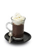 Hot chocolate and whipped cream close up on the white