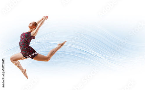 Photo: Girl in color dress dancing.Collage Girl in color dress dancing.Collage