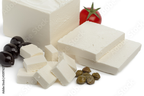 Photo: Feta cheese with slices and cubes Feta cheese with slices and cubes