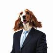 Funny portrait of a dog in a suit
