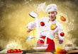 Asian female cooking with magic
