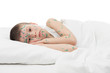 sick boy in white bed