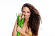 Gorgeous girl with bouquet of tulips