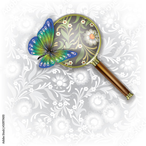 Vector: abstract background with Magnifying glass and butterfly abstract background with Magnifying glass and butterfly