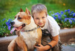 Photo: Happy young Boy and his dog Happy young Boy and his dog