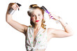 Isolated woman styling her hair on white