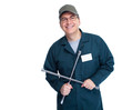 Auto mechanic with a wheel wrench.