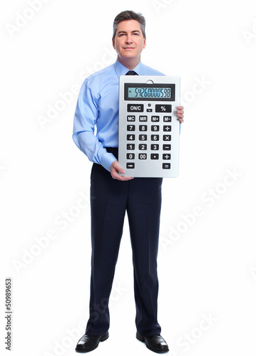 Photo: Accountant Businessman with calculator. Accountant Businessman with calculator.