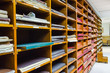 Shelf of old worn out documents
