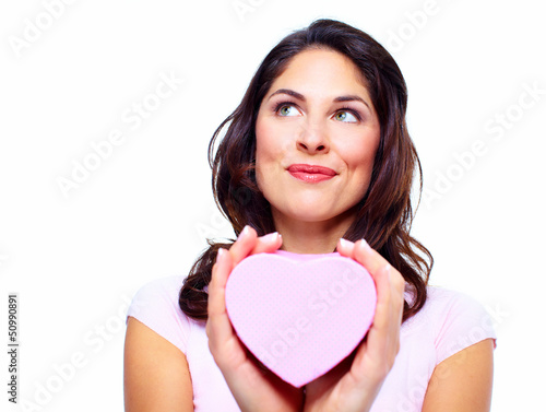 Photo: Beautiful woman with a heart box. Beautiful woman with a heart box.