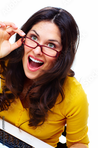 Photo: Business woman with laptop computer. Business woman with laptop computer.