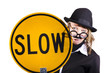 Funny business woman with slow sign