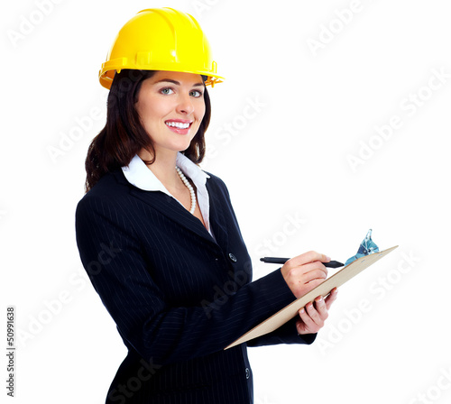 Photo: Worker contractor woman. Worker contractor woman.