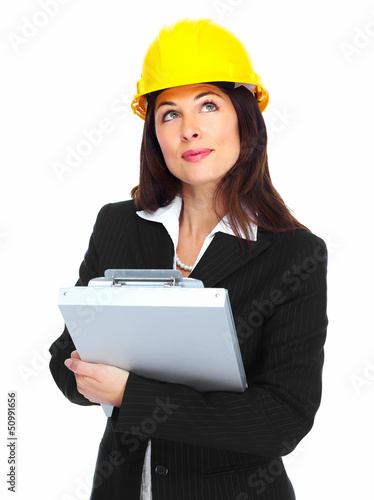 Photo: Worker contractor woman. Worker contractor woman.