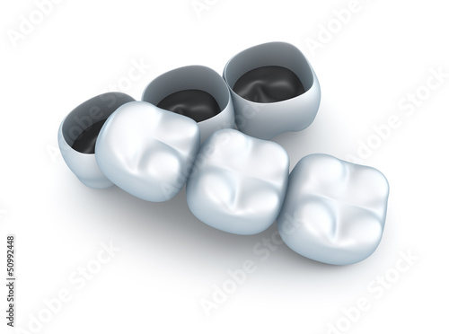 Illustration: Artificial tooth crowns. Artificial tooth crowns.