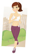 Running woman in city park