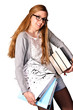 Junge Studentin mit Ordner und Büchern