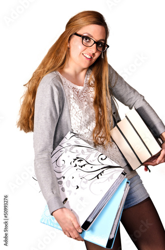 Photo: Junge Studentin mit Ordner und Büchern Junge Studentin mit Ordner und Büchern