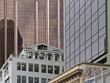 Modern cityscape glass-walled building facades