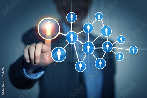 Photo: Image of female touching icon of social network Image of female touching icon of social network