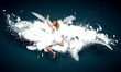Woman floating   on dark wings