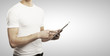man holding tablet