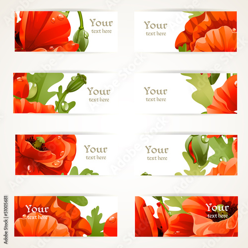 Vector: Set of banners with fragments of red poppies Set of banners with fragments of red poppies