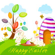 vector illustration of bunny hidding colorful Easter egg