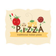 pizza lettering with cartoon ingredients