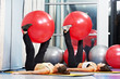 women at exercise with fitness ball