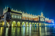 Poland, Krakow. Market Square at night.