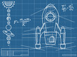 blueprint with spaceship and planets