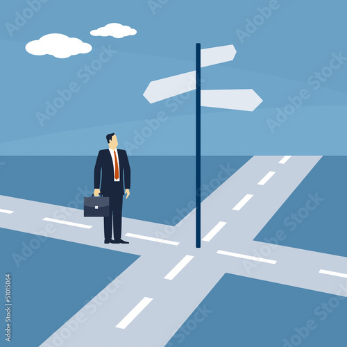 Vector: Geschäftsmann vor der Strassenkreuzung / Illustration Geschäftsmann vor der Strassenkreuzung / Illustration