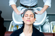 attractive woman washing her hair