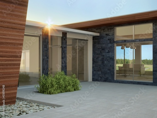 Illustration: Modern Architecture, Entrance Hall in Morning Light Modern Architecture, Entrance Hall in Morning Light