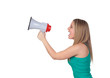 Profile of a blond girl with a megaphone