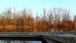 Bootssteg am Fluss in Abenddämmerung