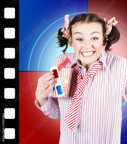 Photo: Overjoyed nerd woman at 3D movie premier Overjoyed nerd woman at 3D movie premier