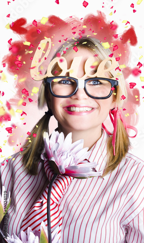 Photo: Romantic female nerd in a celebration of love Romantic female nerd in a celebration of love