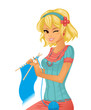Young girl knitting