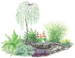 garden design with little fountain