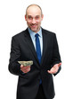 Portrait of a businessman money, isolated on white