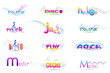 vector illustration of colorful music word with musical notes